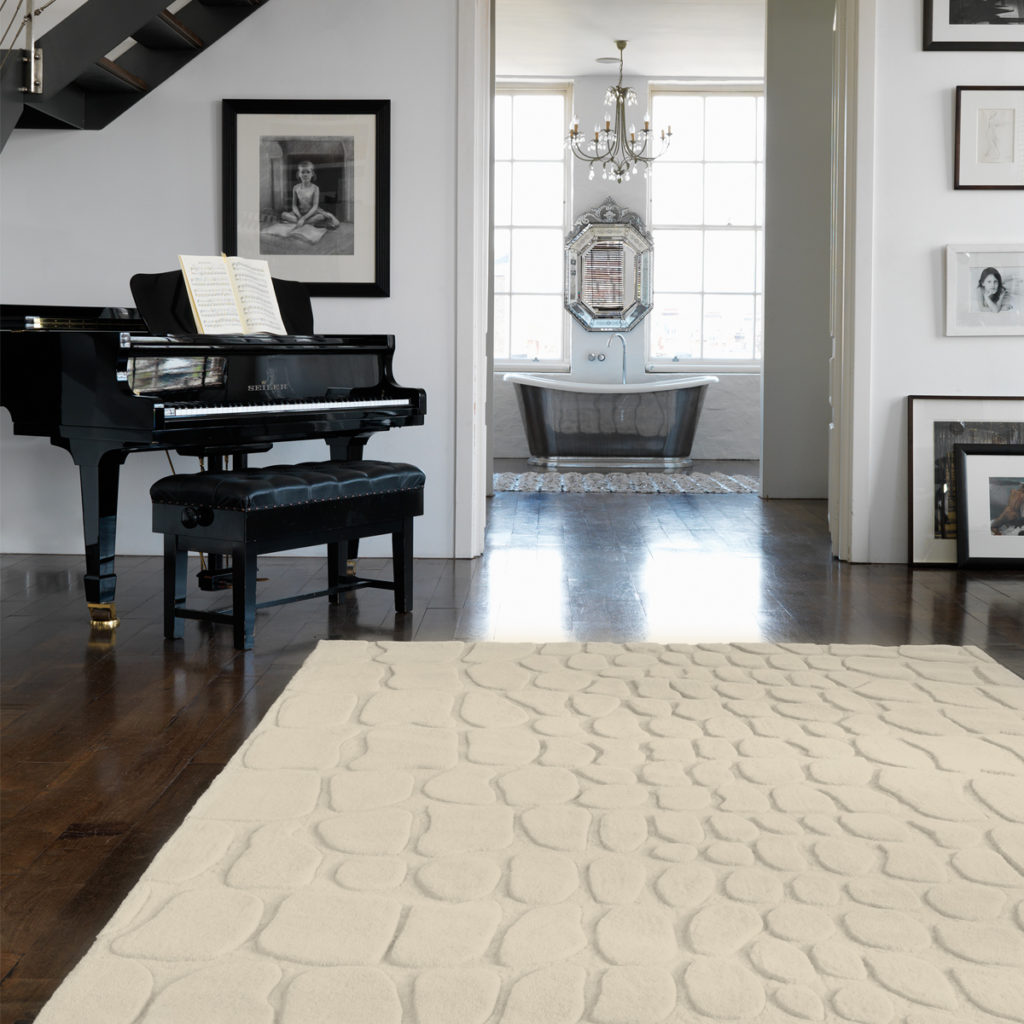 Tapis de prestige crème en laine et à reliefs tufté main corco-cream1