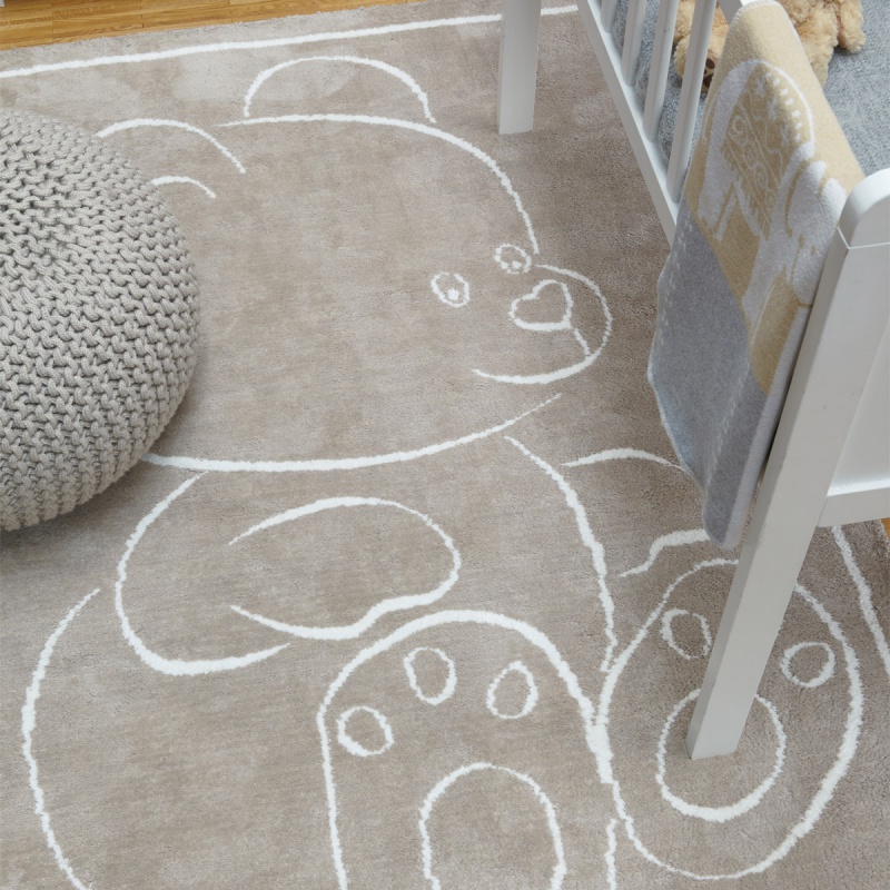 Tapis moderne en coton beige avec son motif ourson pour chambre d'enfant Tapis moderne en coton beige avec son motif ourson pour chambre d'enfant