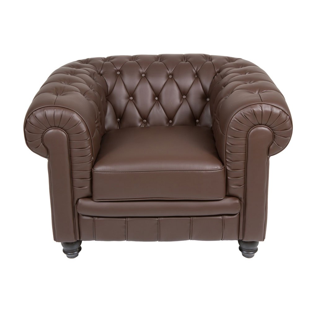 Fauteuil en simili cuir marron chocolat matelassé de type chesterfield