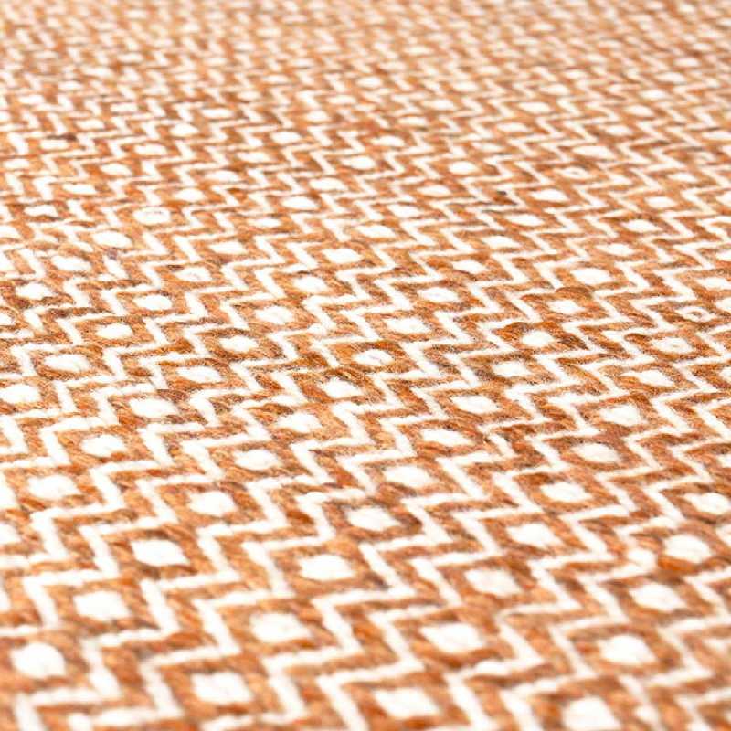 Tapis haut de gamme en laine teintée tissée à la main Orange motifs losanges Mic Mac par Angelo