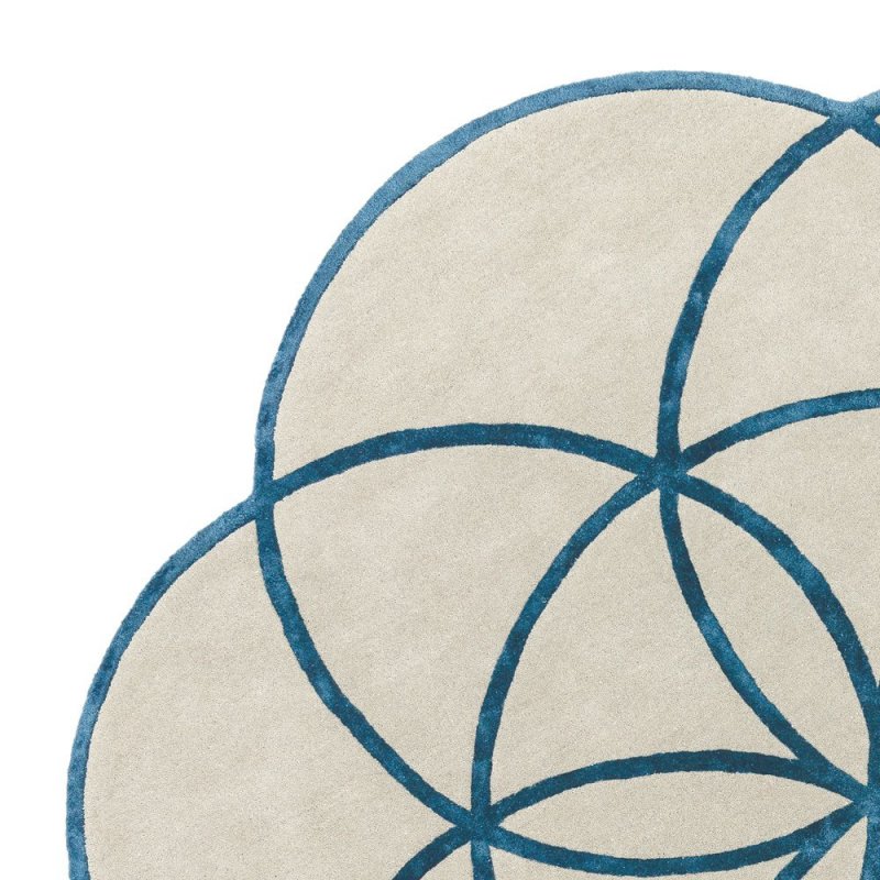 Tapis de luxe design beige et bleu en laine et viscose  diamètre 200 cm par Joseph Lebon