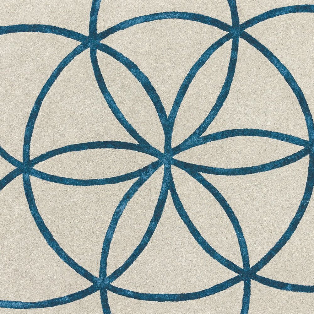Tapis de luxe design beige et bleu en laine et viscose  diamètre 200 cm par Joseph Lebon