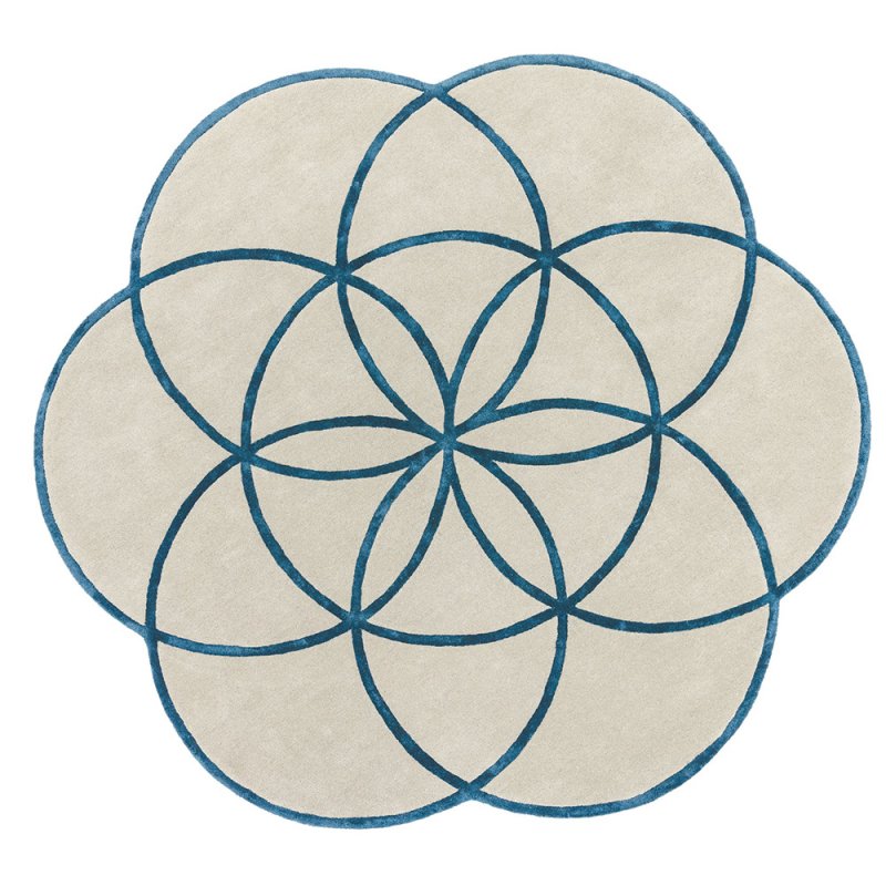 Tapis de luxe design beige et bleu en laine et viscose  diamètre 200 cm par Joseph Lebon