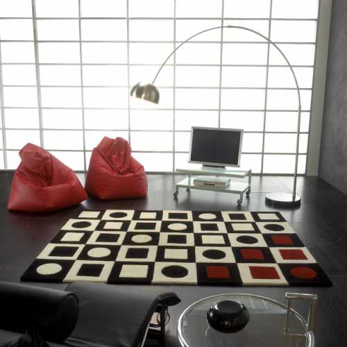 Tapis design noir, blanc cassé et pointes de rouge Simbols Red par Carving