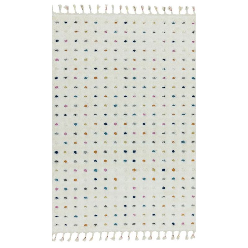 Tapis beige à pois multicolores finition frangée par Joseph Lebon