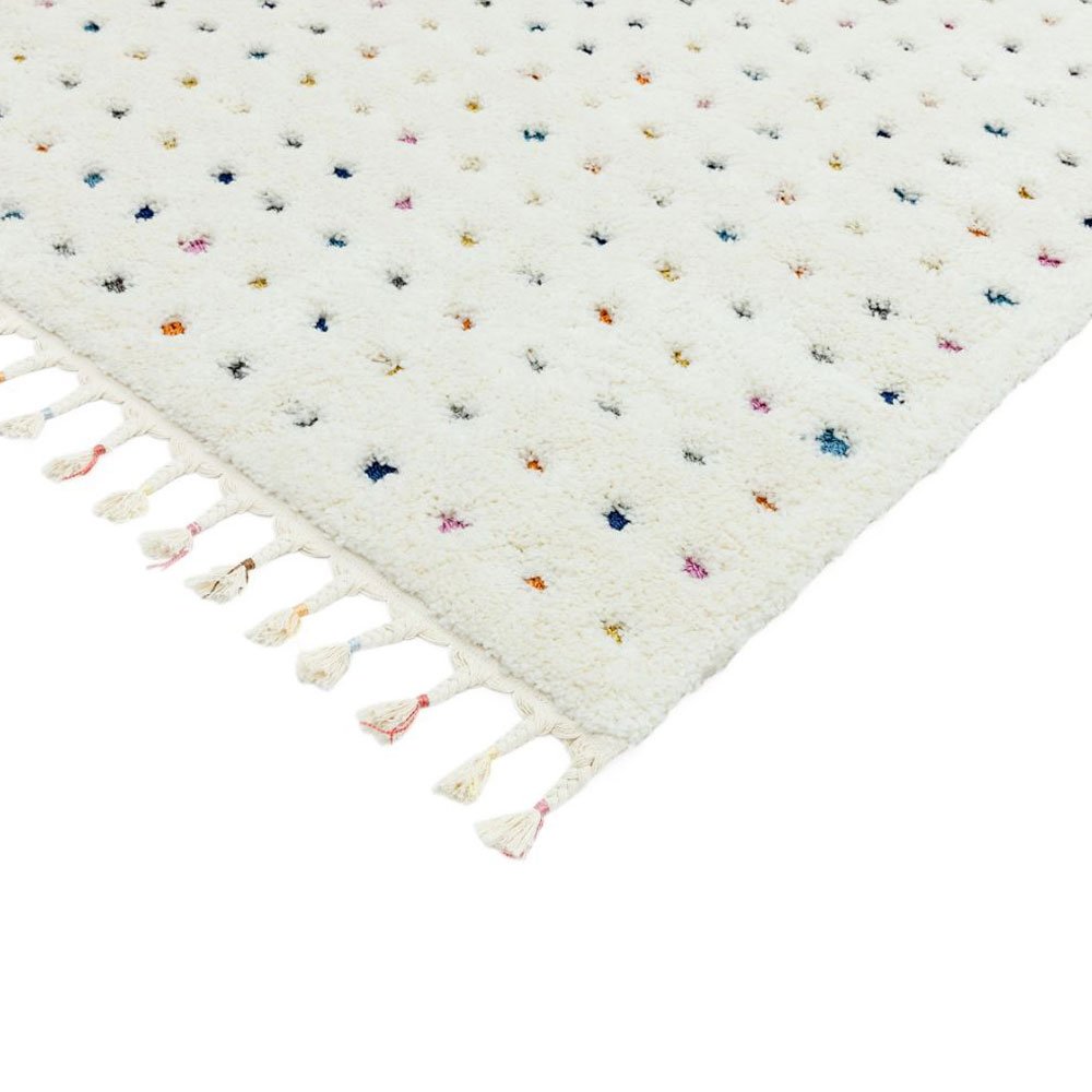 Tapis beige à pois multicolores finition frangée par Joseph Lebon