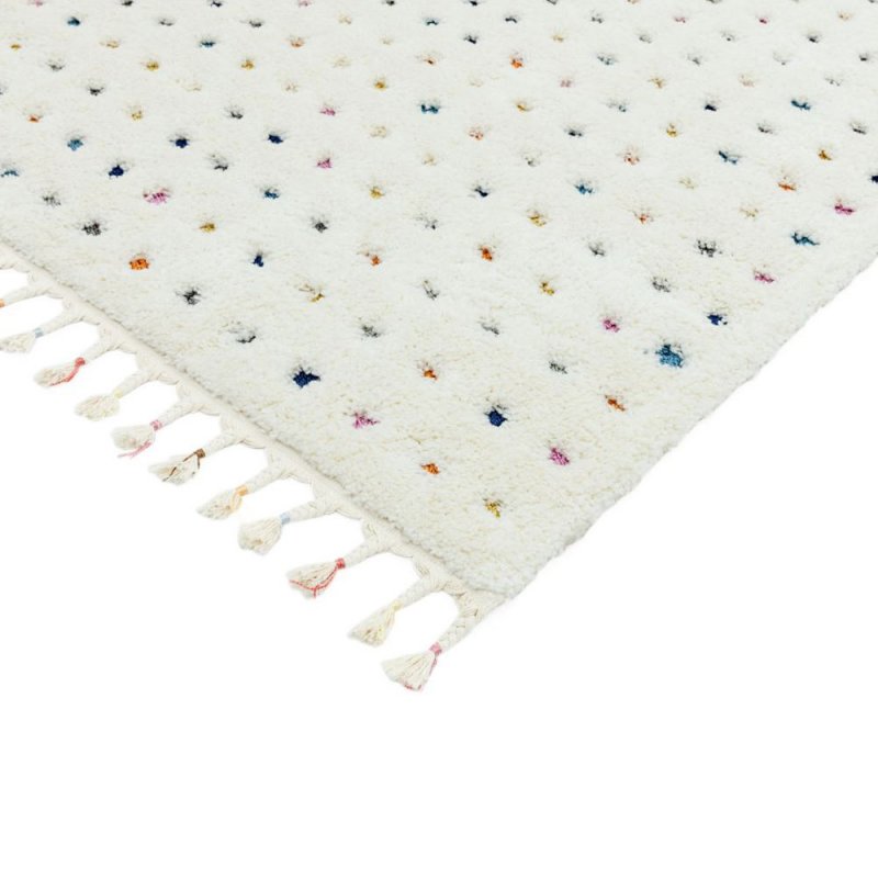 Tapis beige à pois multicolores finition frangée par Joseph Lebon