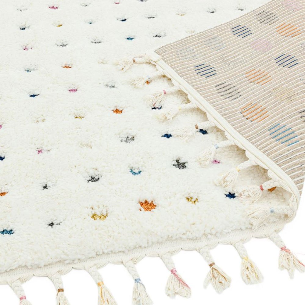 Tapis beige à pois multicolores finition frangée par Joseph Lebon