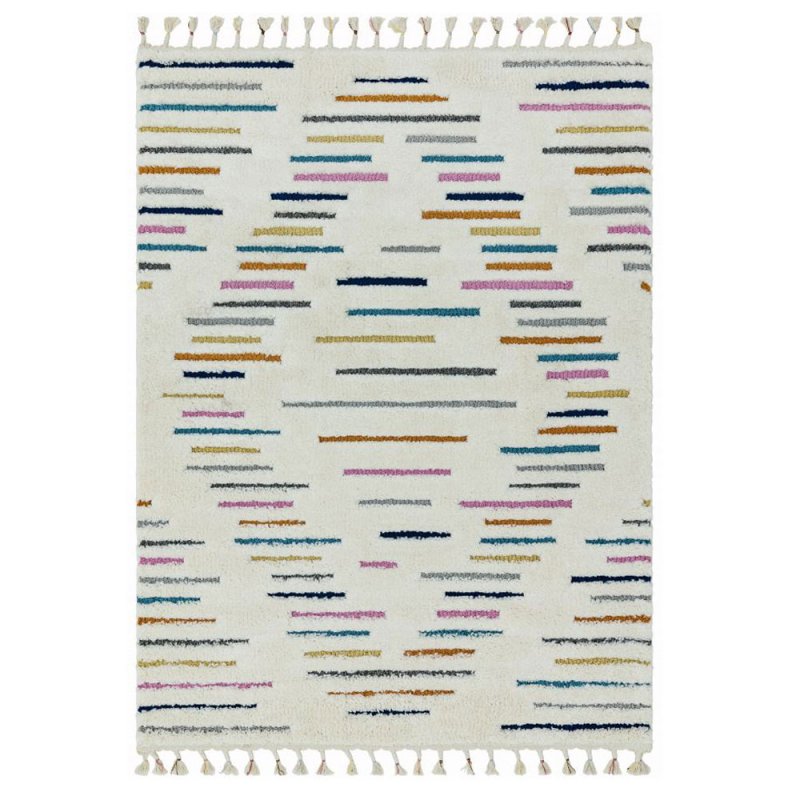 Tapis beige à motifs multicolores finition frangée par Joseph Lebon