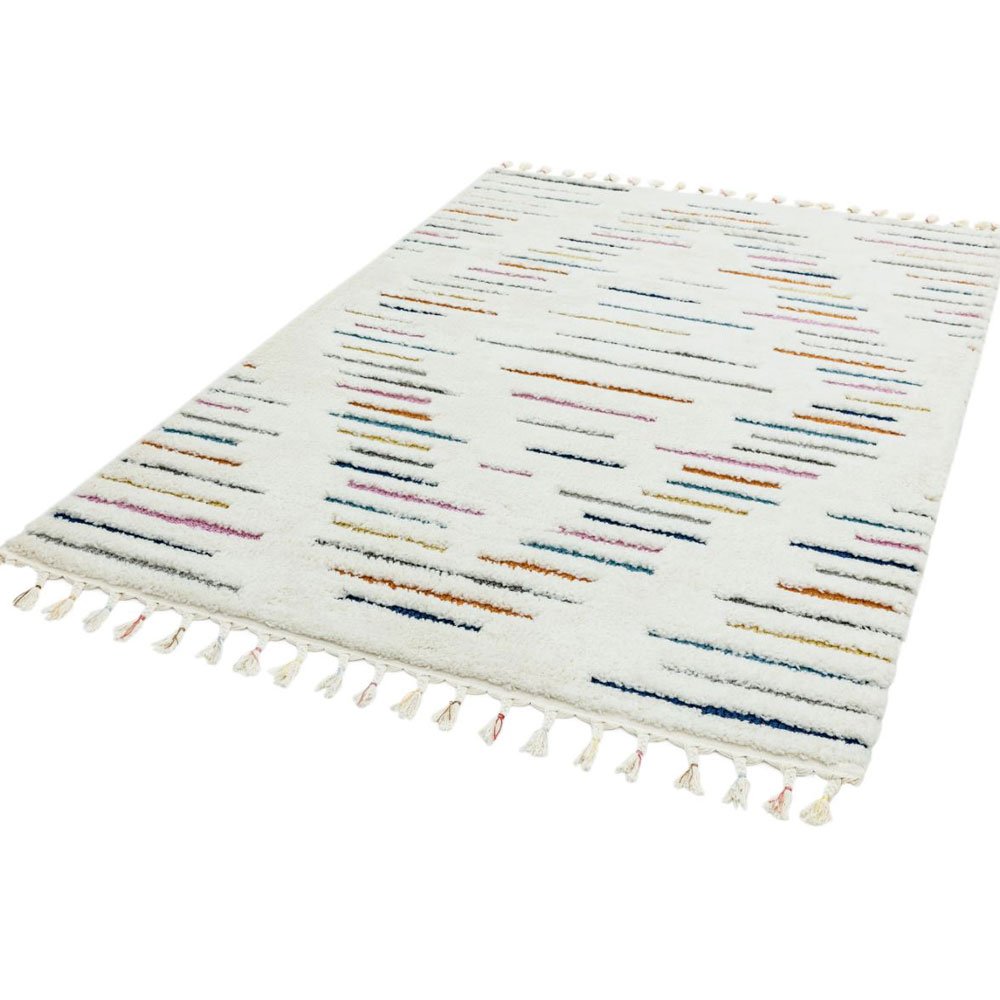 Tapis beige à motifs multicolores finition frangée par Joseph Lebon