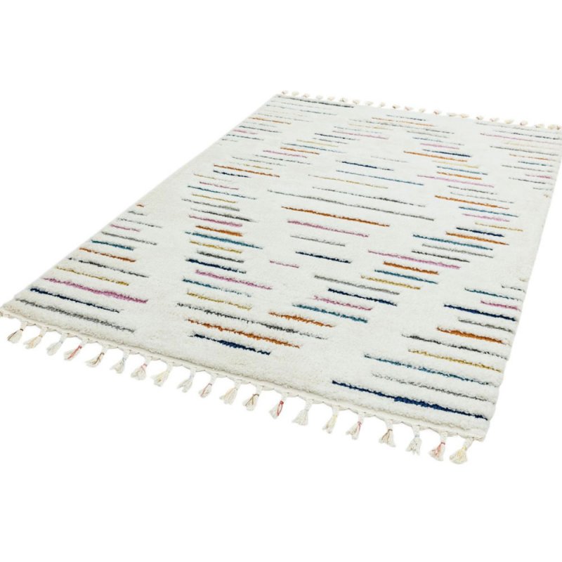 Tapis beige à motifs multicolores finition frangée par Joseph Lebon
