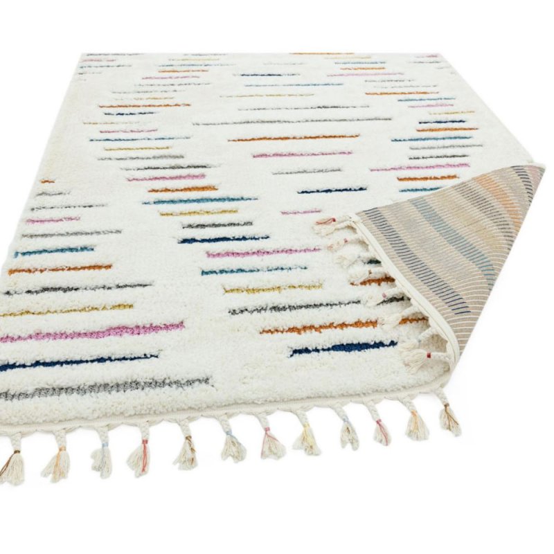 Tapis beige à motifs multicolores finition frangée par Joseph Lebon