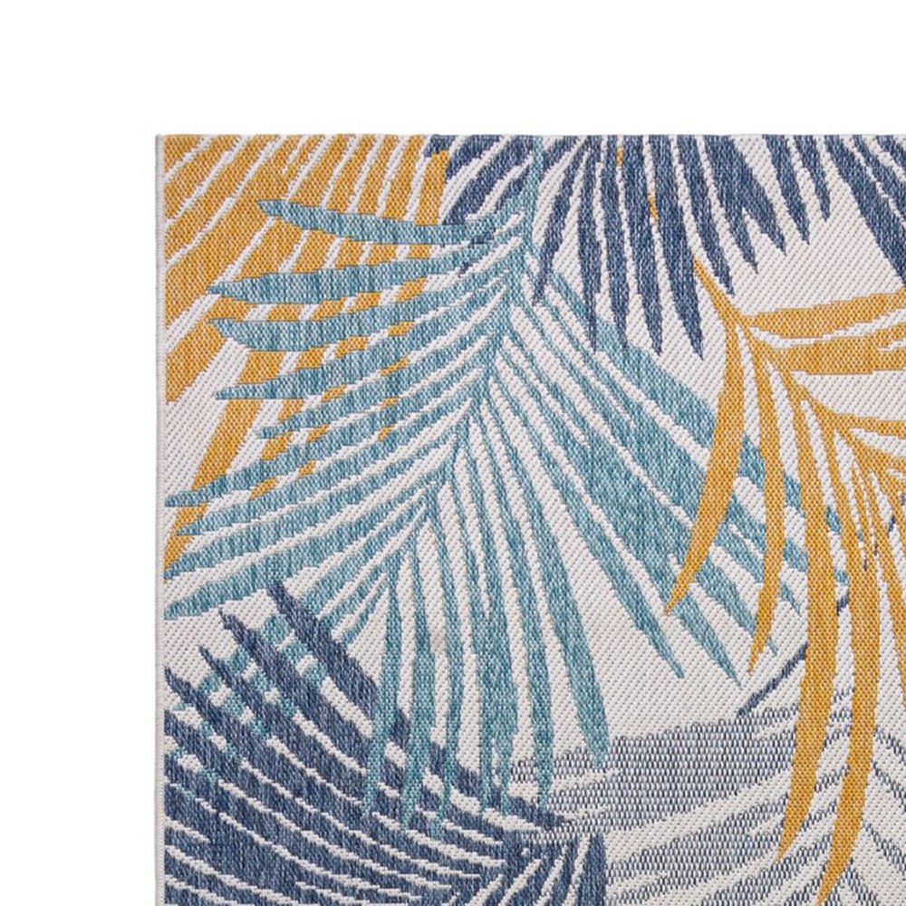 Tapis d'extérieur motif tropical ocre et bleu