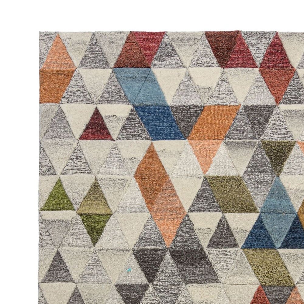 Tapis en laine beige multicolore motif triangle