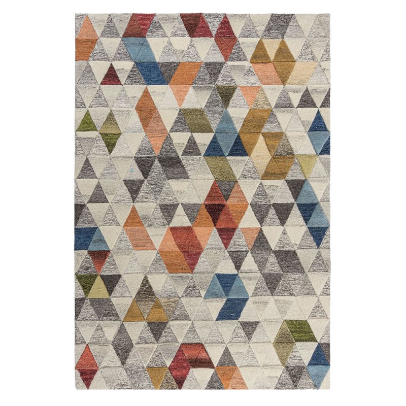Tapis en laine beige multicolore motif triangle