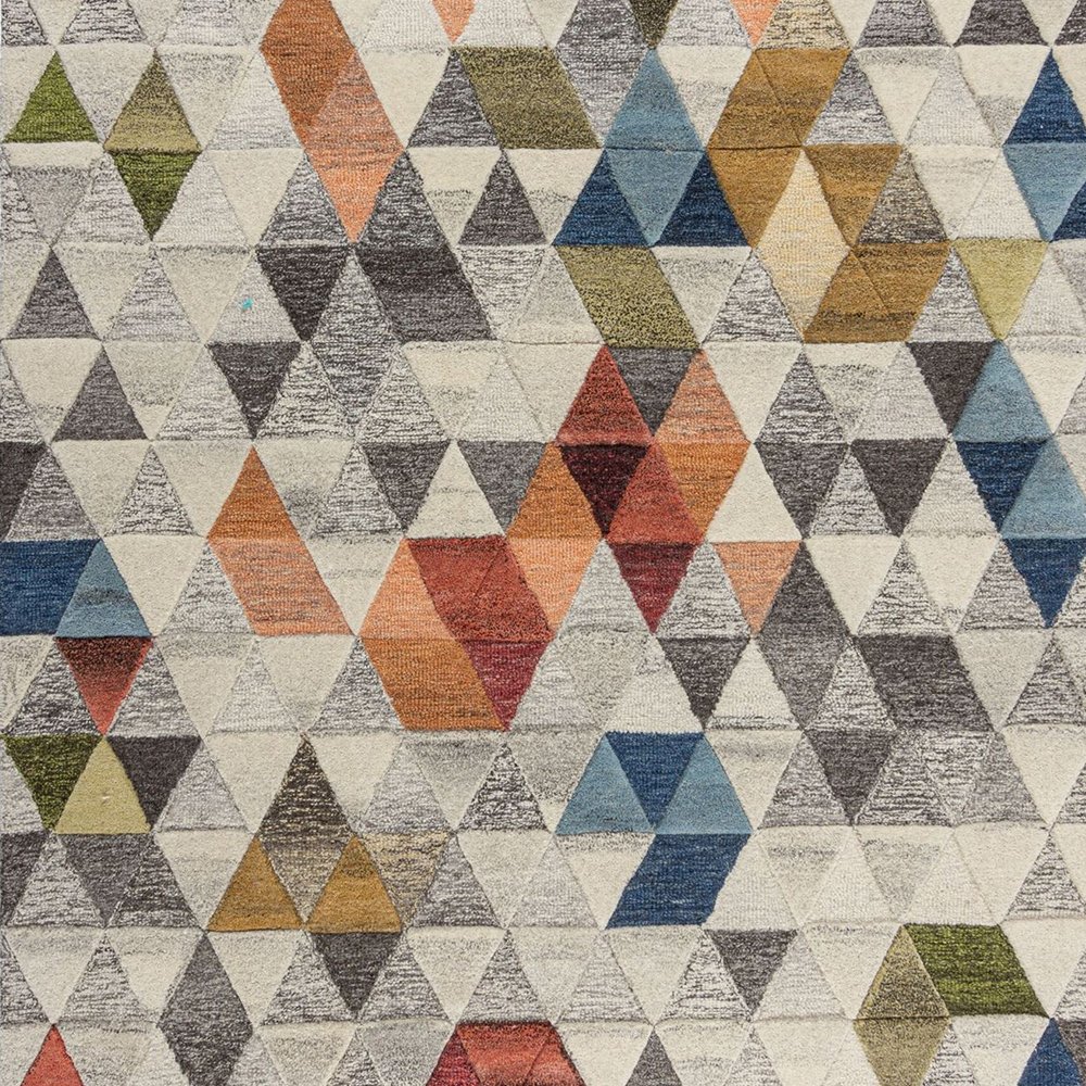 Tapis en laine beige multicolore motif triangle