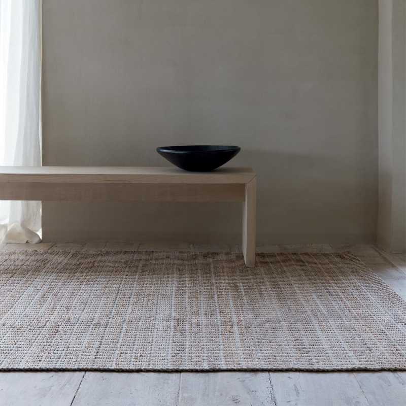Tapis haut de gamme beige en jute et coton fait main par Ligne Pure