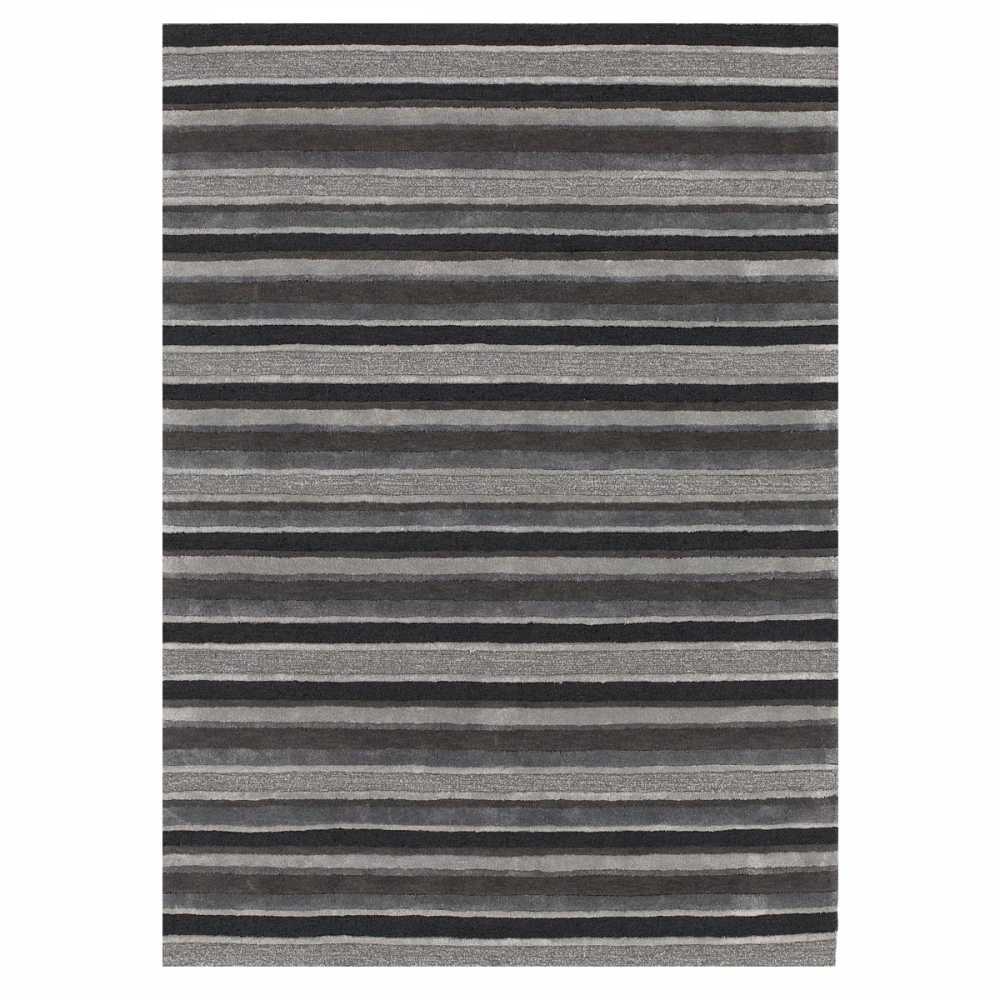 Tapis de luxe rectangulaire en laine et viscose rayé dans les tons gris par Ligne Pure