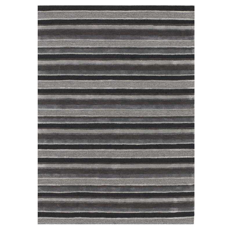 Tapis de luxe rectangulaire en laine et viscose rayé dans les tons gris par Ligne Pure