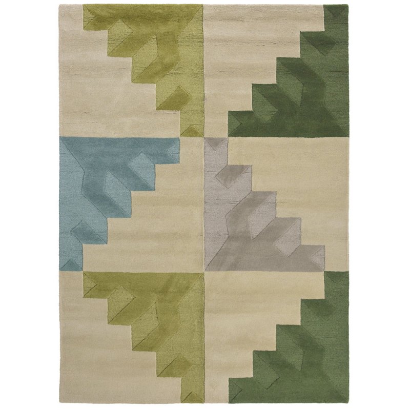 Tapis 100% laine vert, bleu, gris et ivoire Mehari Lime par Harlequin