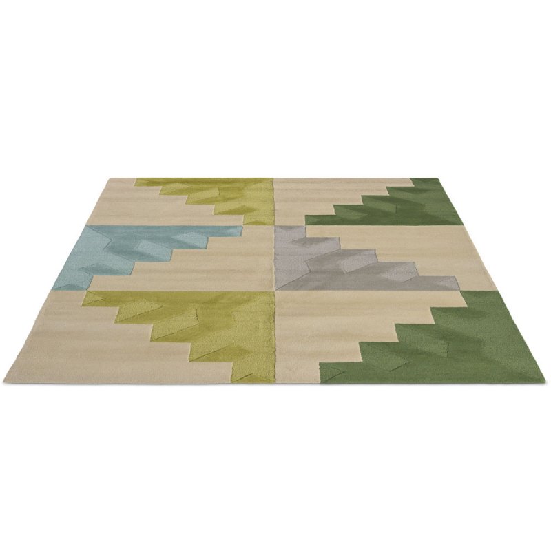 Tapis 100% laine vert, bleu, gris et ivoire Mehari Lime par Harlequin