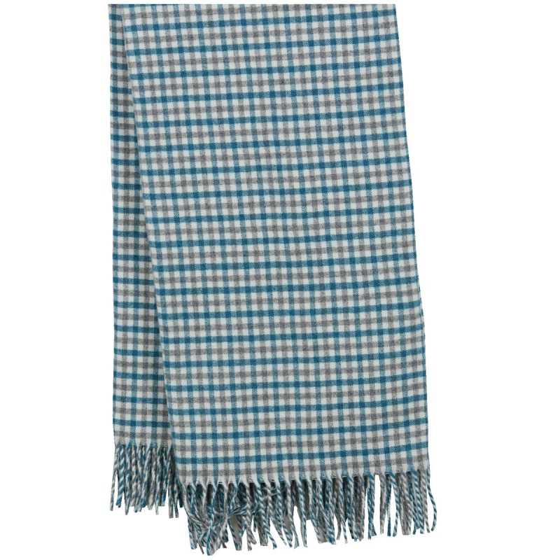 Plaid de luxe à carreaux bleu gris en laine d'agneau - 130 X 170 cm