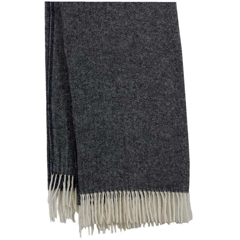 Plaid de luxe noir/blanc en laine d'agneau - 150 X 180 cm