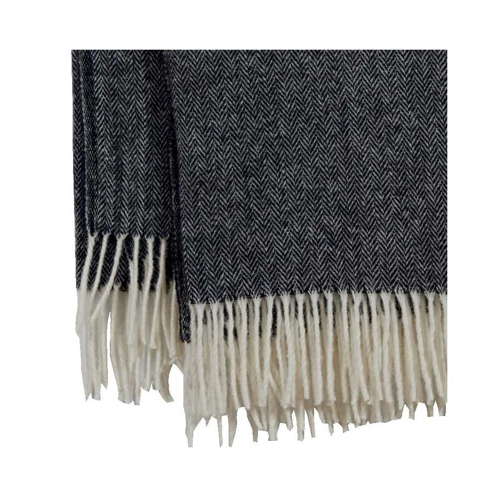 Plaid de luxe noir/blanc en laine d'agneau - 150 X 180 cm
