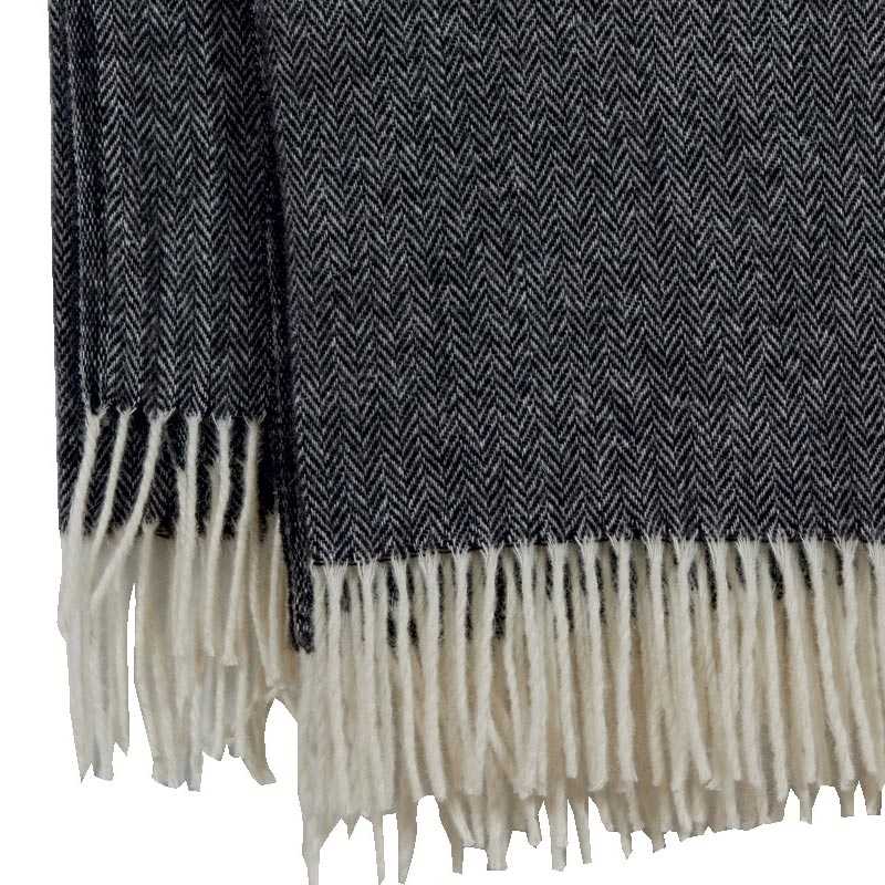 Plaid de luxe noir/blanc en laine d'agneau - 150 X 180 cm
