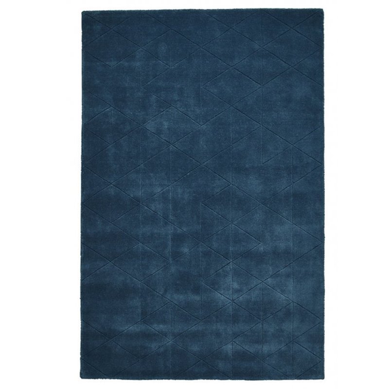 Tapis moderne design ton sur ton en laine bleu foncé