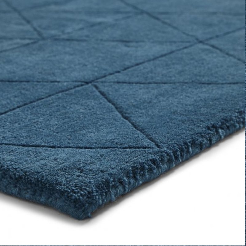 Tapis moderne design ton sur ton en laine bleu foncé