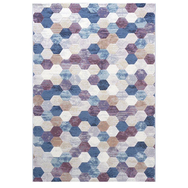 Tapis design aux motifs hexagonaux multicolore