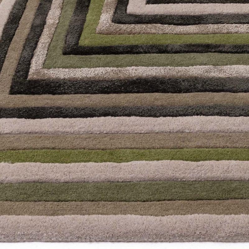 Tapis de salon design gris et vert kaki multicolore aux formes géométriques par Joseph Lebon