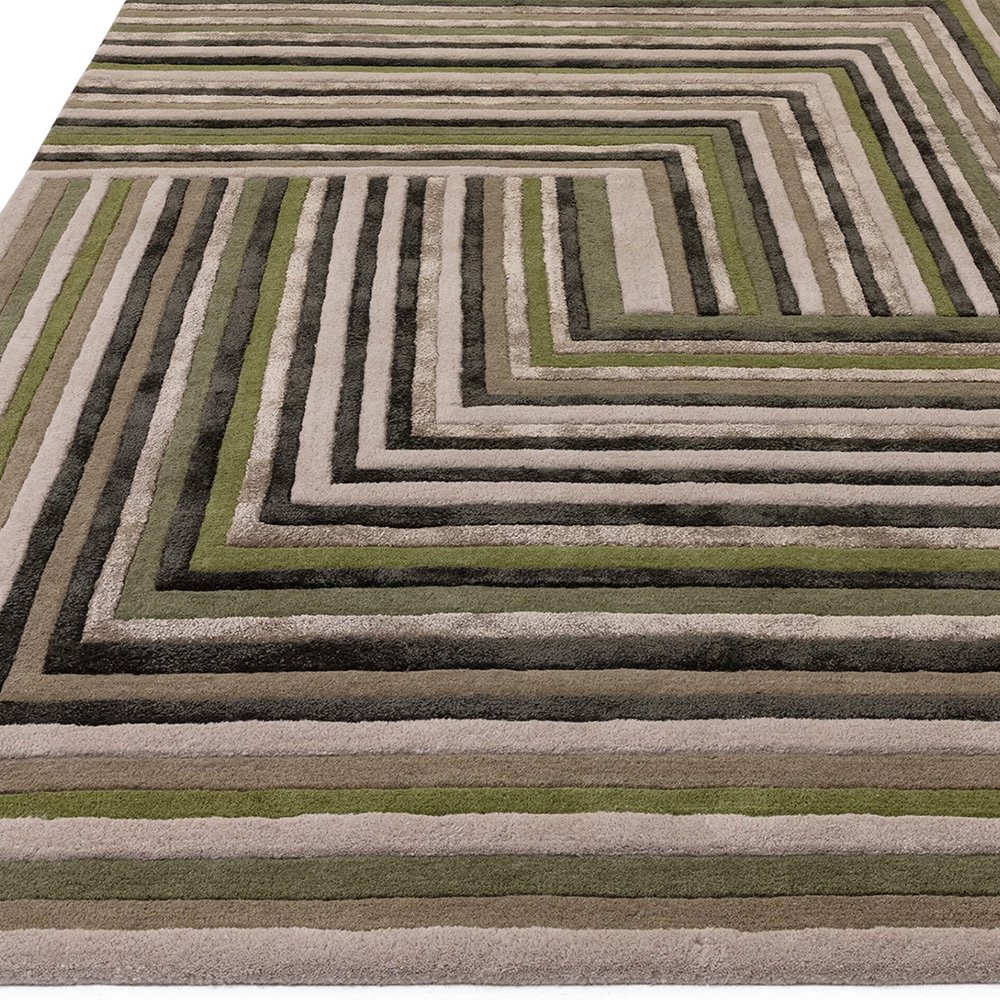 Tapis de salon design gris et vert kaki multicolore aux formes géométriques par Joseph Lebon