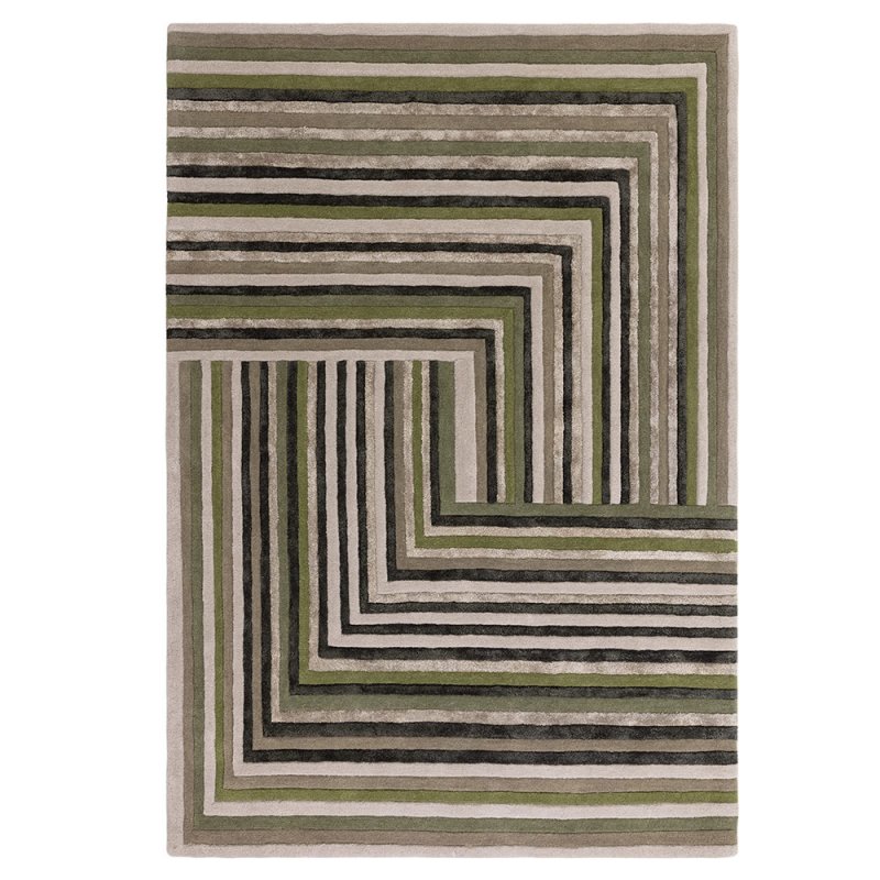 Tapis de salon design gris et vert kaki multicolore aux formes géométriques par Joseph Lebon