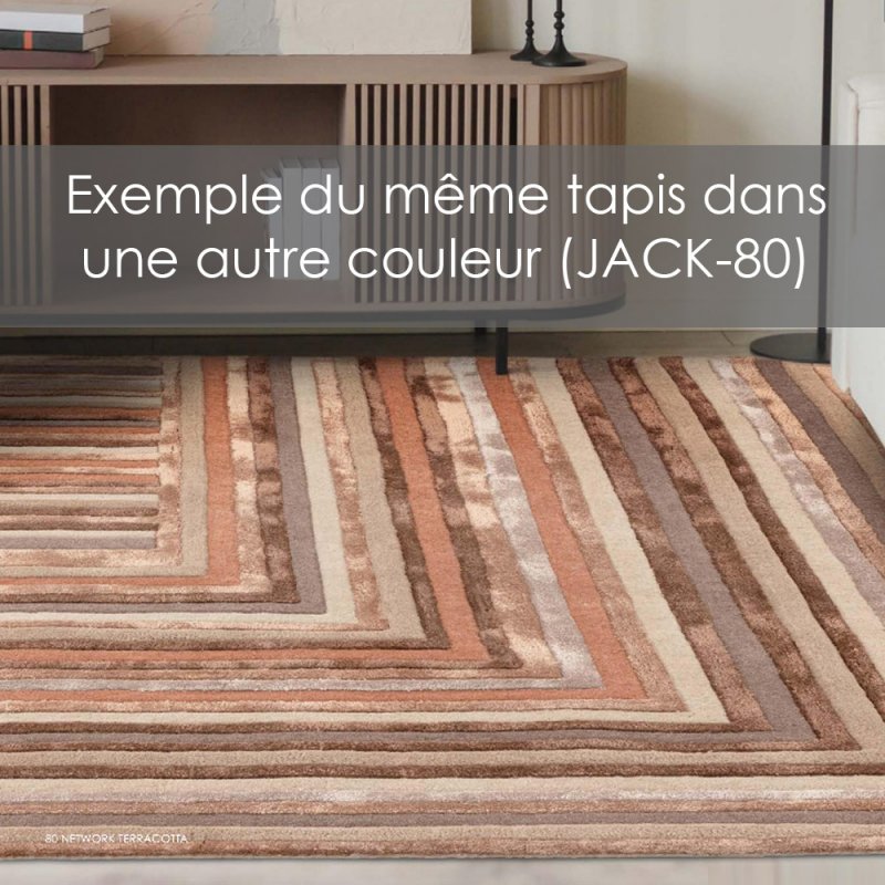 Tapis de salon design gris et vert kaki multicolore aux formes géométriques par Joseph Lebon