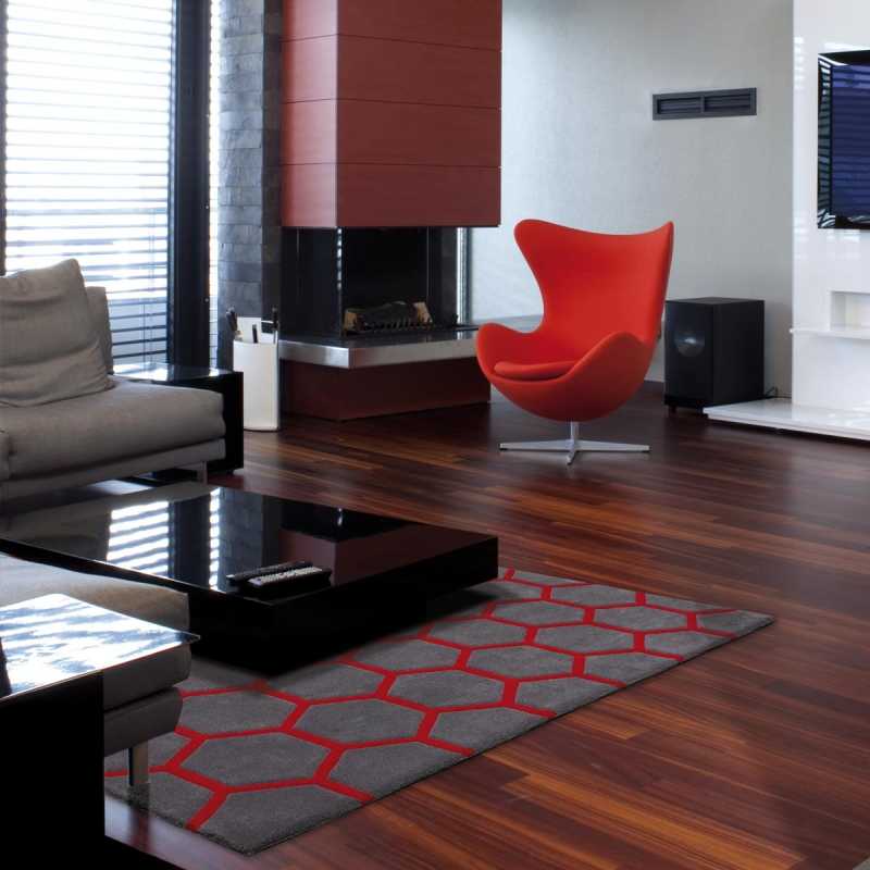 Tapis de luxe contemporain gris et rouge Loft par Angelo