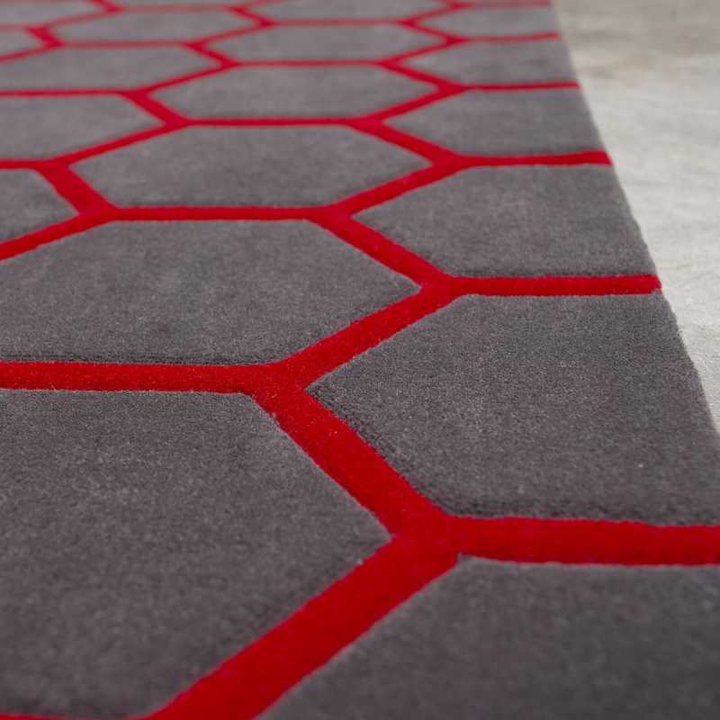 Tapis de luxe contemporain gris et rouge Loft par Angelo
