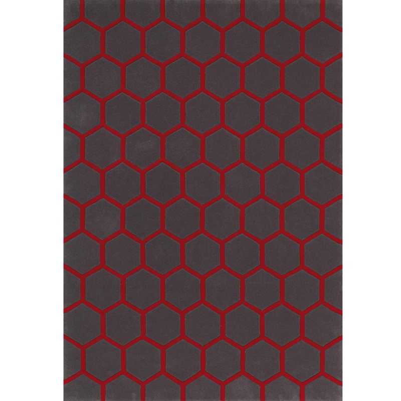 Tapis de luxe contemporain gris et rouge Loft par Angelo