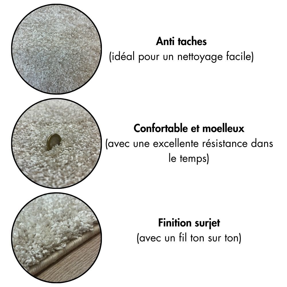 Tapis moelleux sur mesure ivoire anti tache en polyester