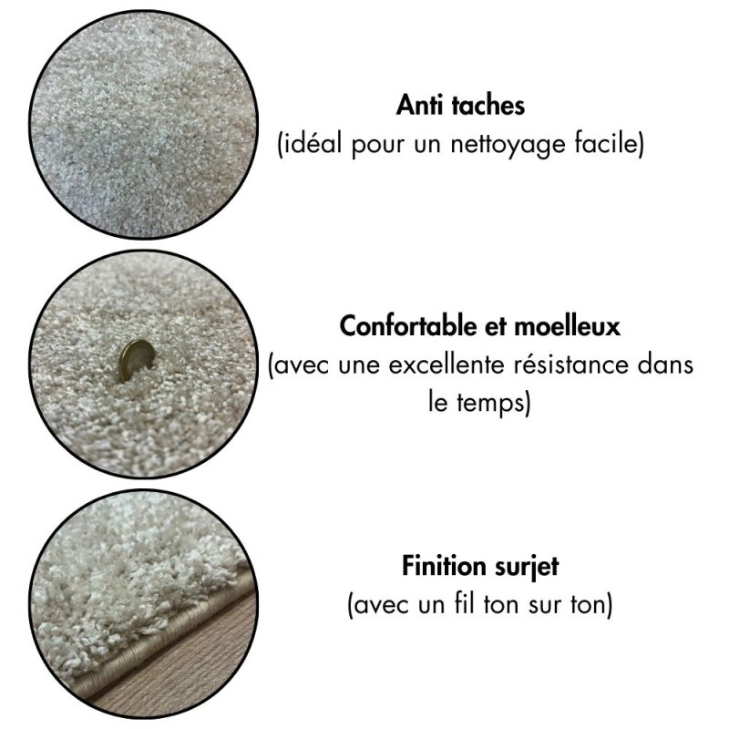 Tapis moelleux sur mesure ivoire anti tache en polyester