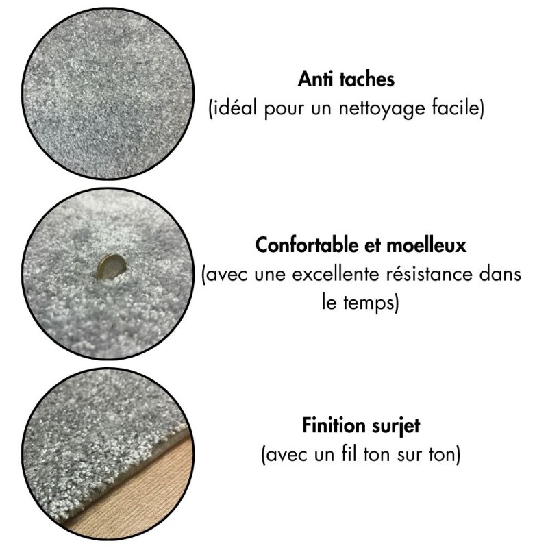 Tapis moelleux sur mesure gris clair anti tache en polyester