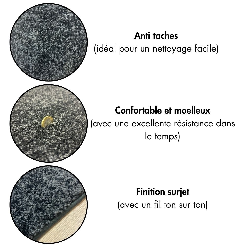 Tapis moelleux sur mesure gris foncé anti tache en polyester