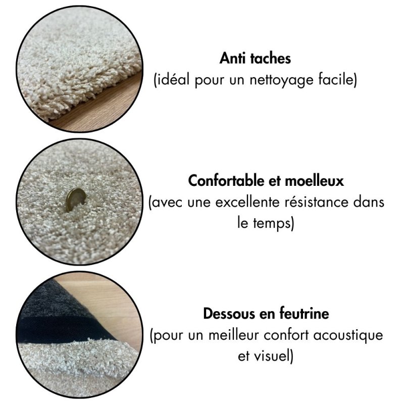 Tapis doux et moelleux sur mesure ivoire anti tache en polyester