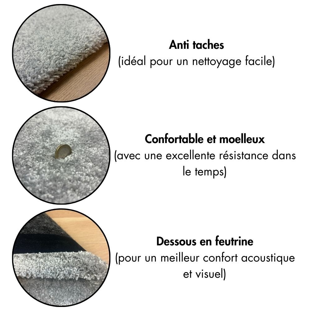 Tapis doux et moelleux sur mesure gris clair anti tache en polyester