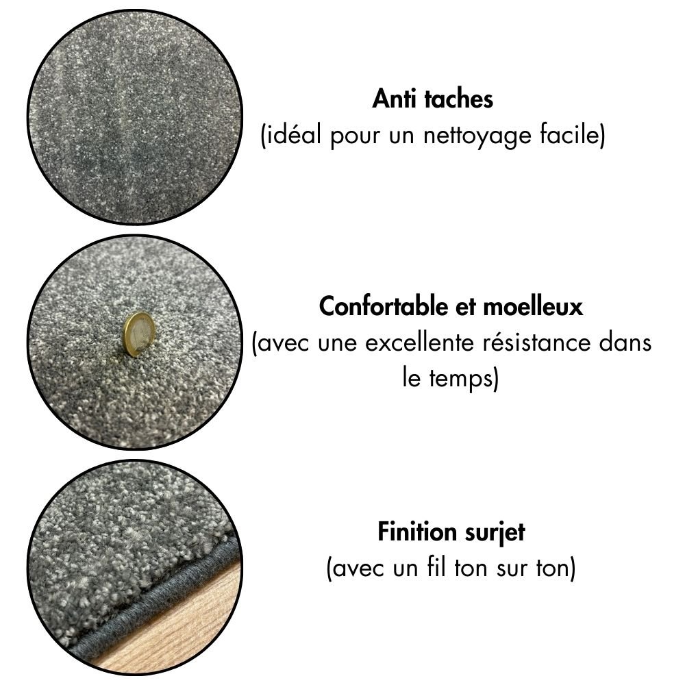 Tapis sur mesure gris anthracite anti taches 100% polypropylène
