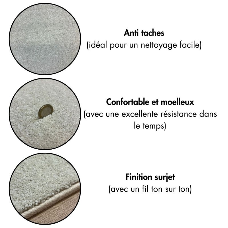 Tapis sur mesure ivoire anti taches 100% polypropylène