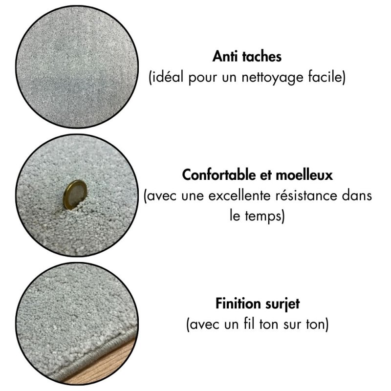Tapis sur mesure rond gris clair anti taches