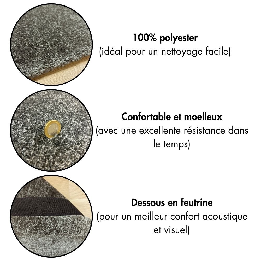 Tapis sur mesure moelleux gris anthracite 100% polyester