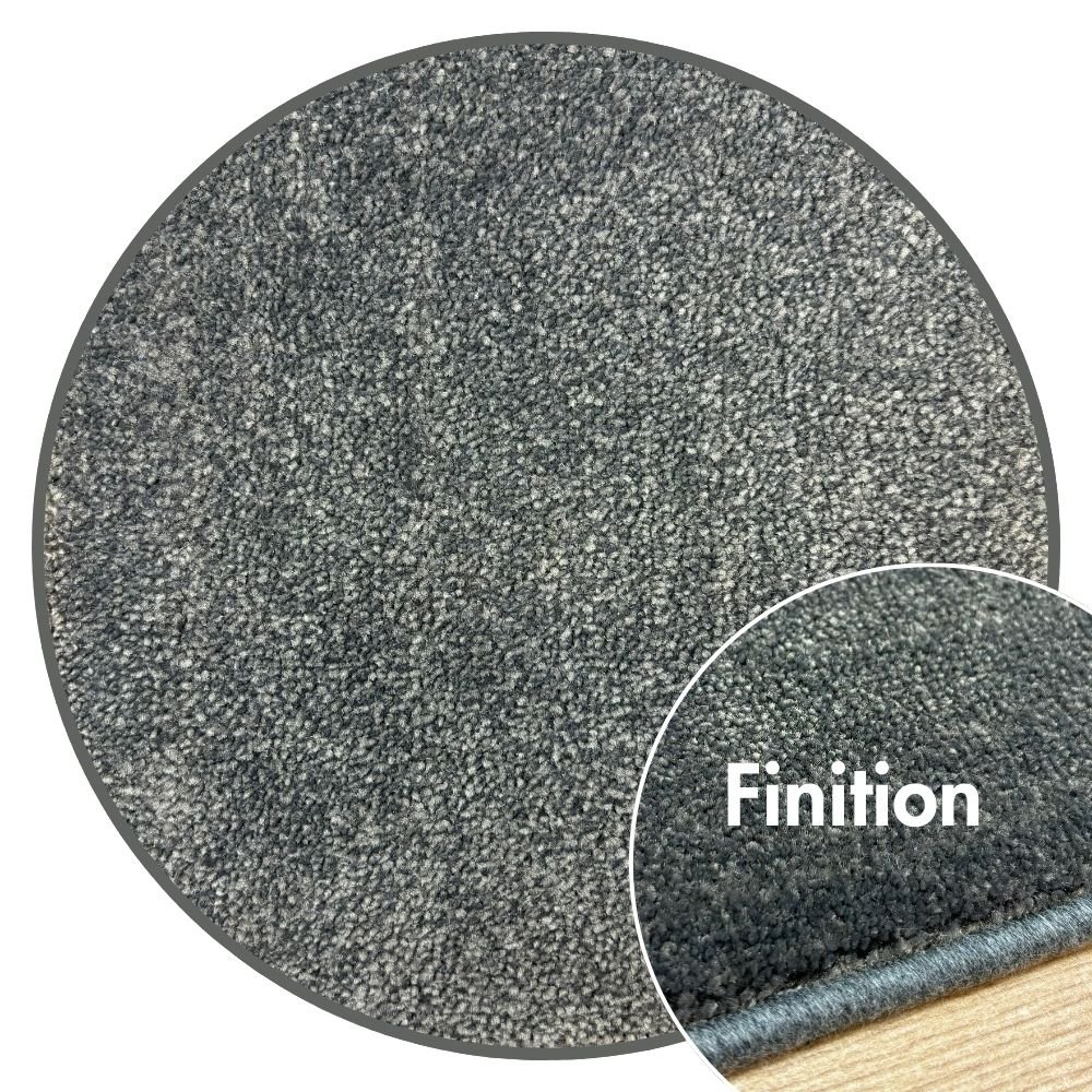 Tapis sur mesure très doux rond gris anthracite effet viscose en polyamide